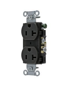 HUBCR20BLK DUP RCPT, COMM GRD, 20A 125V, 5-20R, BK